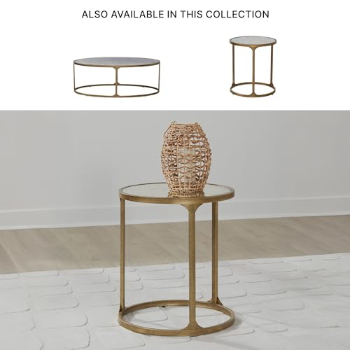 Signature Design by Ashley Korajane Transitional Metal End Table with Tempered Glass Top, Metallic - color: Antique Gold