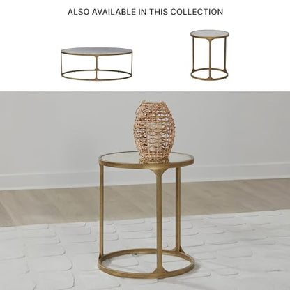 Signature Design by Ashley Korajane Transitional Metal End Table with Tempered Glass Top, Metallic - color: Antique Gold