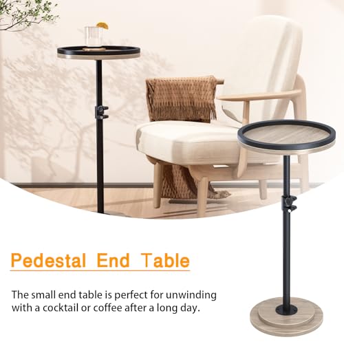 Small Side Table, Drink Table, Height Adjustable Round End Table, Pedestal Side Table for Small Spaces in Living Room, Bedroom, Grey - color: Grey