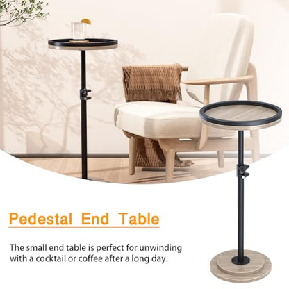 Small Side Table, Drink Table, Height Adjustable Round End Table, Pedestal Side Table for Small Spaces in Living Room, Bedroom, Grey - color: Grey
