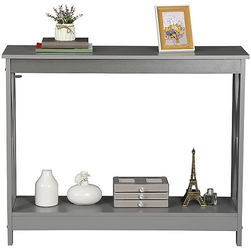 Nouva 2-Tier Narrow Console Sofa Side Table for Hallway Foyer Table Sofa Long Accent Table for Living Room,Grey - color: Grey