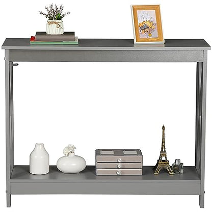 Nouva 2-Tier Narrow Console Sofa Side Table for Hallway Foyer Table Sofa Long Accent Table for Living Room,Grey - color: Grey