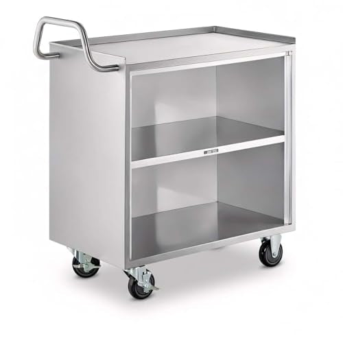 18" x 30" Stainless Steel Utility Cart with Enclosed Base and Open Front - 3 Shelf Heavy-Duty Commercial Service Cart - NSF Rolling Cart for Kitchen, Catering, Restaurant Storage - size: 3 Shelf