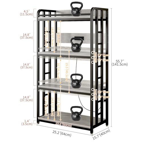 METYERRY Adjustable 4-Tier Heavy Duty Kitchen Baker's Rack with Power Outlet, with Industrial Wheels, Free Standing Microwave Oven Cart Stand for Storage in Living Room, Garage, Greige - color: Greige