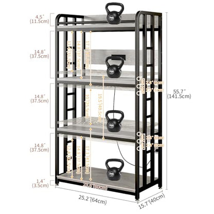 METYERRY Adjustable 4-Tier Heavy Duty Kitchen Baker's Rack with Power Outlet, with Industrial Wheels, Free Standing Microwave Oven Cart Stand for Storage in Living Room, Garage, Greige - color: Greige