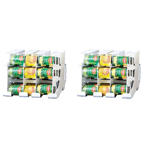 FIFO Can Tracker 2-Pack - 3-Tier Rotating Food Can Organizer for Pantry, Expandable Soda Can Storage for Kitchen, Holds 54 Cans of Food or Soda - size: 2 Pack, style: 54 can