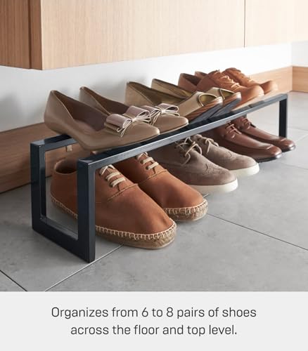 YAMAZAKI Home Line Expanding Shoe Rack, Metal, Adjustable - Single, 6" - Steel - Holds 4 To 8 Shoes - color: Black, size: Single