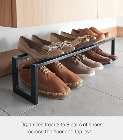 YAMAZAKI Home Line Expanding Shoe Rack, Metal, Adjustable - Single, 6" - Steel - Holds 4 To 8 Shoes - color: Black, size: Single