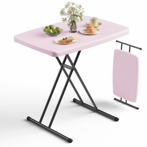 Folding Table 30 Inch - Small Desk Adjustable Height TV Tray for Laptop, Couch, Camping - Heavy Duty Utility Foldable Table for Small Spaces, No Assembly Required, Granite (Pink) - color: Pink, size: 30in