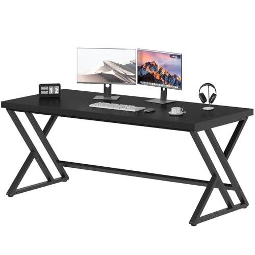 LVB Modern Black Computer Desk, Long Industrial Home Office Desk for Student, Large Metal Wood Writing Study Computer Table, Farmhouse Executive Simple Gaming PC Work Desk for Bedroom, Black, 60 Inch - color: Black Oak, size: 60 inch