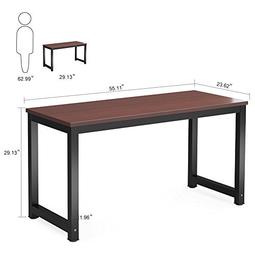 Tribesigns Computer Desk, 55 inch Large Office Desk Computer Table Study Writing Desk for Home Office, Teak + Black Leg - color: Teak + Black Leg, size: 55*23.6 inch