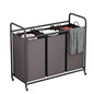 LINZINAR 3-Bag Laundry Sorter,Laundry Hamper Cart with Heavy Duty Rolling Lockable Wheels and Removable Bags (Brown) | Laundry Room Organization with Heavy Duty Rolling Lockable Wheels and Removable Bag, Bedroom Laundry Cart for Clothes Storage - size: 3