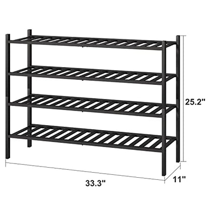 viewcare Black 4-Tier Long Shoe Rack, Bamboo Wood, 33-Inch - color: Black, size: 4-Tier Long