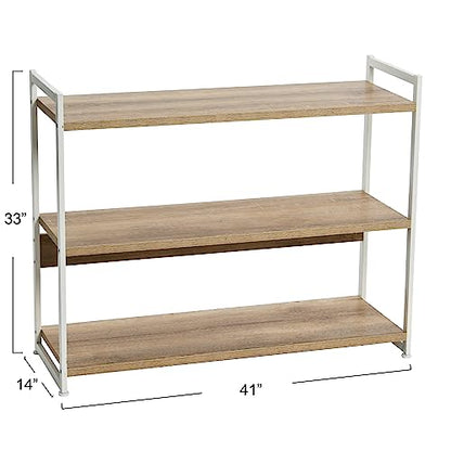 Household Essentials Jamestown Wide 3 Shelf Open Storage Bookshelf Coastal Oak Rustic Wood Grain and White Metal - color: Coastal Oak