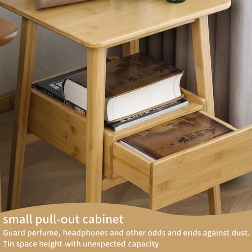 JIKUGO Nightstand Mid Century Modern and Drawers Display Cabinet for Bedroom Bamboo Bedside Tables 21.9x15.8x14.2in Night Stands Bed Side Table Bamboo - color: Bamboo