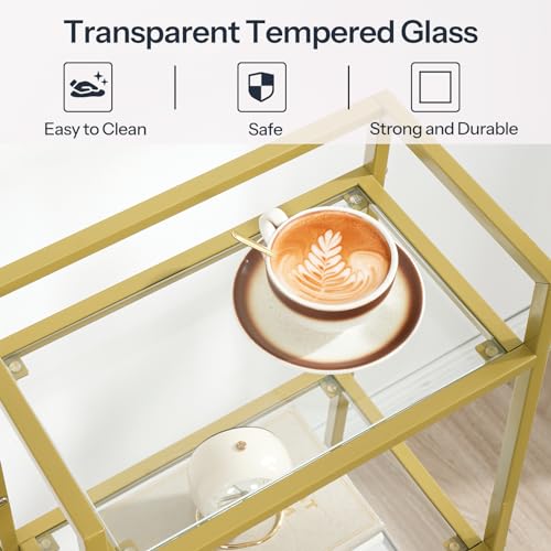 HOOBRO Gold Glass Shelf Stand, 4 Tier Standing Shelf Unit, Bathroom Organizer and Storage, Floor Storage Shelves Waterproof, for Bathroom, Laundry, Toilet, Tempered Glass, Gold GD79CJ01 - size: 15" L x 11.8" W x 42.1" H