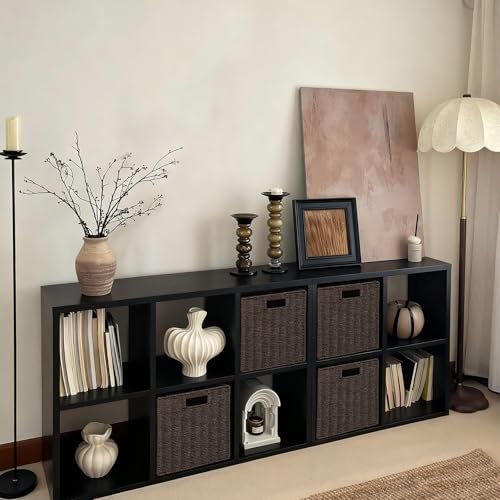 IRONMIX Metal Cube Storage Organizer with 4 Storage Basket, Short Bookshelf with Storage, 2 Tier Black Bookshelf Cube Shelf, Short Bookcase for Home Office Library (Black, 700+1037 with Basket) - color: Black, size: 700+1037-10 Cube with Basket
