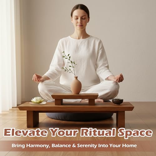 Japanese Floor Table Meditation Altar Table Solid Wood, Wooden Low Meditation Table for Sitting on the Floor, Small Coffee & Tea Table for Home, Living Room, Office, Studio