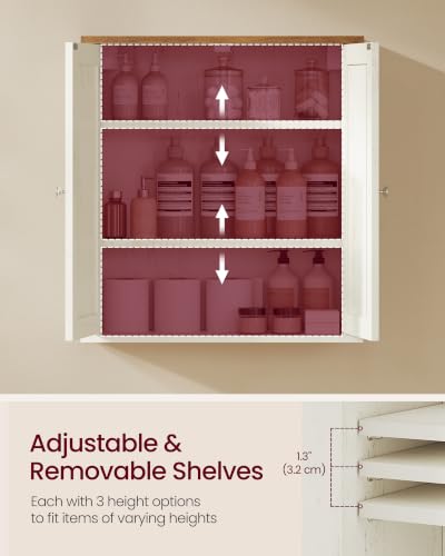 VASAGLE SIREN Collection Bathroom Wall Cabinet, Hanging Storage | Bathroom storage cabinet, for medicines, farmhouse, 2 adjustable shelves, 7.9 x 22 x 23.6 Inches
