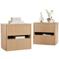 Dripex Fluted Nightstand Set of 2, 22'' Wide Night Stand with 2 Large Drawers, Mid Century Modern Wood Bedside Table with Open Shelf, Large Bed Side End Table for Bedroom, Natural Oak - color: Natural Oak