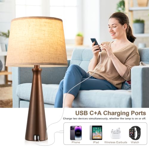 Seealle Modern Table Lamps Set of 2 - Touch Bedside Lamp for Nightstand with Dual USB C+A,3-Way Dimmable Brown Nightstand Lamps for Living Room Bedroom End Table with Beige Shade(Bulb Included) - color: I. Brown-Beige