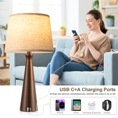Seealle Modern Table Lamps Set of 2 - Touch Bedside Lamp for Nightstand with Dual USB C+A,3-Way Dimmable Brown Nightstand Lamps for Living Room Bedroom End Table with Beige Shade(Bulb Included) - color: I. Brown-Beige