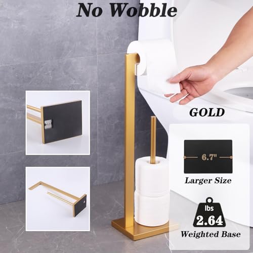 GERZWY Gold Toilet Paper Holder Free Standing with Reserve Stainless Steel Tissue Roll Holder Floor Stand Storage DZY004-BE - color: Gold