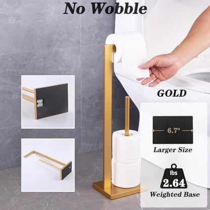 GERZWY Gold Toilet Paper Holder Free Standing with Reserve Stainless Steel Tissue Roll Holder Floor Stand Storage DZY004-BE - color: Gold