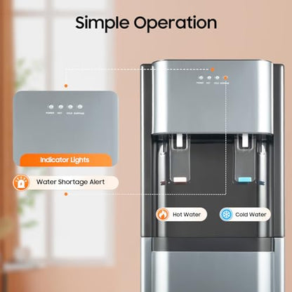 F880 Floor Standing Beverage Tower, Lower Cabinet Loading Hot and Cold Water Station, 450W Heating w/Cup-Push Spout for Kitchen, Lounge & Front Desk (Dark Gray) - color: Dark Gray