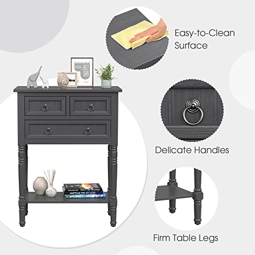 GIANTEX Console Table with 3 Drawers, 24" Rustic Entryway Table with Storage, Open Bottom Shelf, Compact Hallway Table, Small Sofa Side Table for Living Room, Bedroom, Narrow Entry Table, Gray - color: Grey