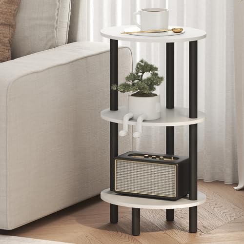 Furinno Turn-N-Tube Side Table, 3-Tier Oval End Table, Night Stand, Bedside Table, for Living Room, Bedroom, White/Black - color: White/Black, size: 1-Pack, Plastic Frame, 3-Tier, 27.6 Inches Tall