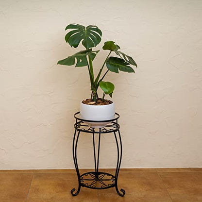 FaithLand Plant Stand, Heavy Duty Metal Planter Holder Indoor Outdoor, 2 Tier Round Potted Supports Rack, Corner Display Shelf Black