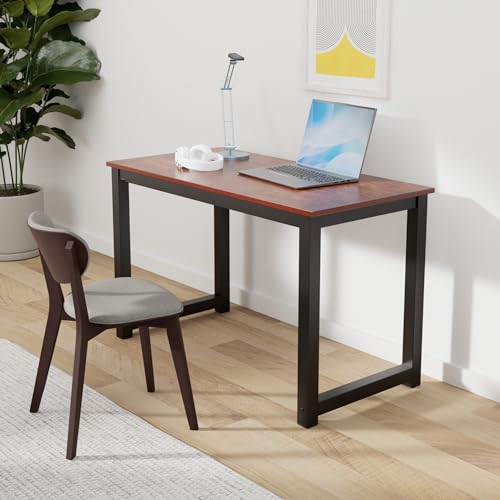 Decoholic 47 Inch Computer Desk, Home & Office PC Laptop Study Writing Table Workstation with Leg Bars, Modern Simple Industrial Style, Rustic Brown - size: 47 Inch