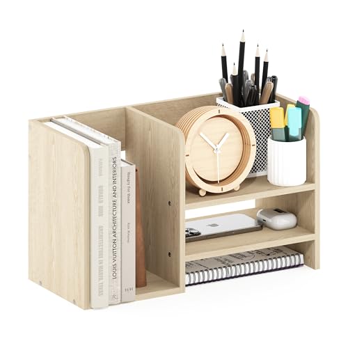 Furinno Hermite Wood Desktop Book and Home Office Supplies Storage Organizer, Bauhaus Oak - color: Bauhaus Oak, size: 15.8-Inch