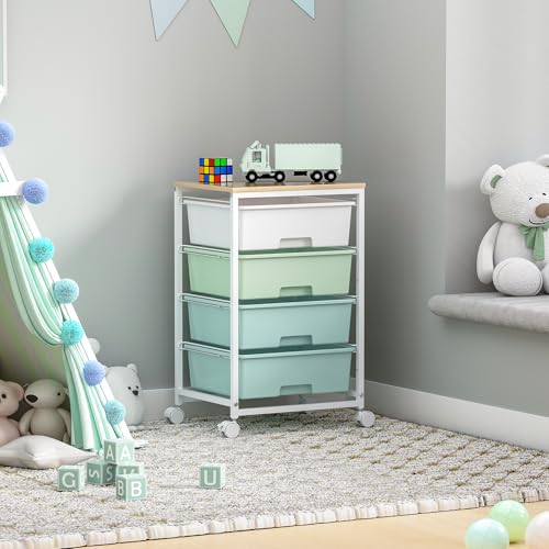 SYKIARIOL Rolling Cart with Drawers, 4-Drawer Utility Cart,Gradient Grey | Rolling Storage Cart with Drawers with Wooden Tabletop for Bedroom,Kid's Room,Dorm,Classroom,Office - color: Green
