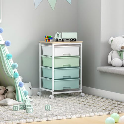 SYKIARIOL Rolling Cart with Drawers, 4-Drawer Utility Cart,Gradient Grey | Rolling Storage Cart with Drawers with Wooden Tabletop for Bedroom,Kid's Room,Dorm,Classroom,Office - color: Green