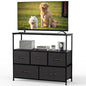 DUMOS TV Stand Dresser with 5 Fabric Storage Drawers, Media Console Featuring Open Shelf for 45 inch TV, Compact Entertainment Unit for Bedroom, Living Space, or Dorm Organization, Black