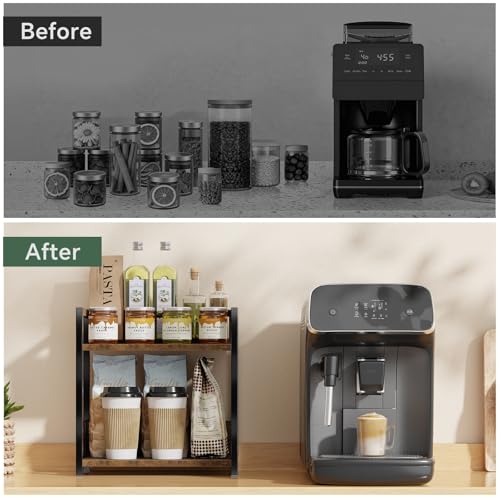 Simple Trending Countertop Shelf Organizer, 2 Tier Kitchen Spice Rack, Coffee Bar Station Storage, for Kitchen Cabinet Bathroom Living Room, Brown, M