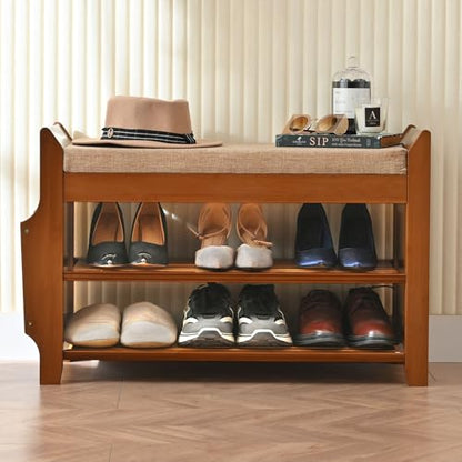 PETKABOO 2 Tier Shoe Bench, Bamboo Shoe Rack Bench, Shoe Storage Bench Organizer for Entryway Hallway Living Room - size: 31.5 in