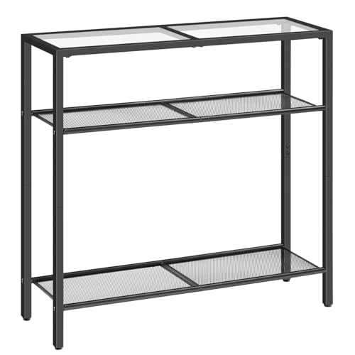HOOBRO 29.5" Narrow Console Table, 3-Tier Tempered Glass Sofa Table, Modern Entryway Table, for Entrance, Living Room, Foyer, Hallway Bedroom, Black BK21XG01G1 - color: Black