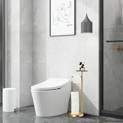 SHUNLI Toilet Paper Holder Stand - Modern Freestanding Toilet Paper Roll Holder with Storage Reserve, Toilet Tissue Paper Roll for Bathroom, SUS304 Stainless Steel (Brushed Gold) - color: Brushed Gold