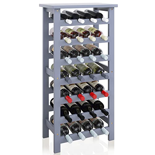 SMIBUY Bamboo Wine Rack, 28 Bottles Display Holder with Table Top, 7-Tier Free Standing Storage Shelves for Kitchen, Pantry, Cellar, Bar (Grey) - color: Grey