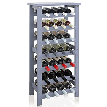SMIBUY Bamboo Wine Rack, 28 Bottles Display Holder with Table Top, 7-Tier Free Standing Storage Shelves for Kitchen, Pantry, Cellar, Bar (Grey) - color: Grey