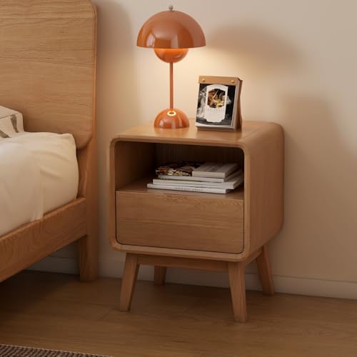 100% Solid Wood Nightstand Set of 2, Small Night Stand with Drawer and Open Shelf, Natural Wood Nightstand, Mid Century Modern Night Stand, Wooden Bedside Table for Bedroom(20.47" H) - color: Natural Oak, style: Drawer & Open Storage-2