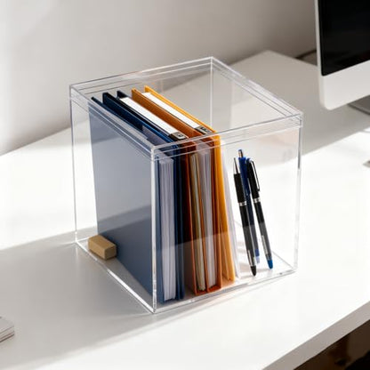 KissYou Large Acrylic Box With Lid Clear Display Boxes Acrylic Square Cube Jewelry Storage Contanier Home & Office Plastic Weddings Party Gift, Treats Boxes - size: 5.9 x 5.9 x 5.9 Inch