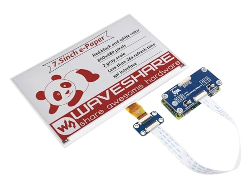 Waveshare 7.5inch E-Paper E-Ink Display HAT Compatible with Raspberry Pi 5/4B/3B/Zero/Zero W/Zero 2W/Pico/Pico W/Pico WH, 800×480 Pixels Red/Black/White Three-Color SPI Interface