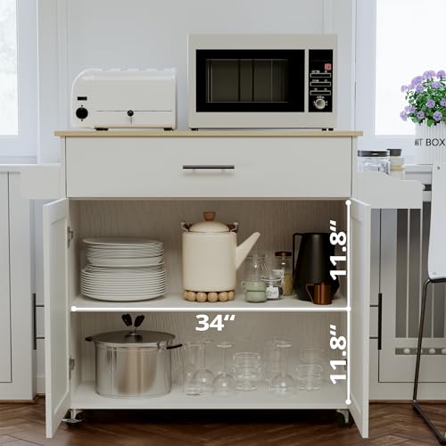 IRONCK Kitchen Island with Wheels and Drawers for Kitchen and Dining Room | Open Shelves, Storage, Daily home use - color: White