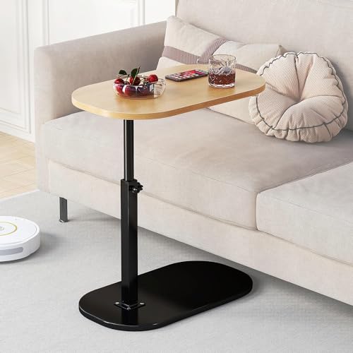 Simcat C Shaped Side Table,Adjustable Height C Table End Table for Couch,360°Swivel Couch Side Tables Slide Laptop Desk for Sofa/Bed/Bathtub/Rotating Tabletop (Log) - color: Log
