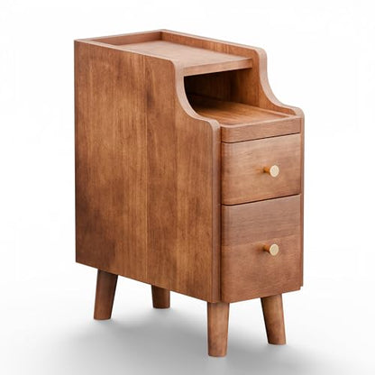 Nightstand, Pre-Assembled, 19.7“H Solid Wood Night Stand with 2 Drawers, Open Sliding Shelf, Mid Century Modern Small Bedside Table for Bedroom, Walnut 8" - color: Walnut, size: 8"