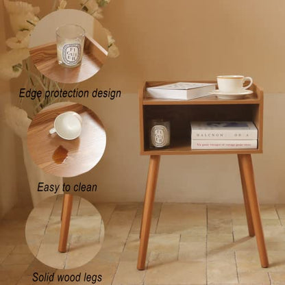 MaxSmeo Nightstand, Mid Century Modern Side Table Bedroom with Storage, Small End Bedside Table with Solid Wood Legs for Living Room, Office Small Spaces (Brown) - color: Modern Brown